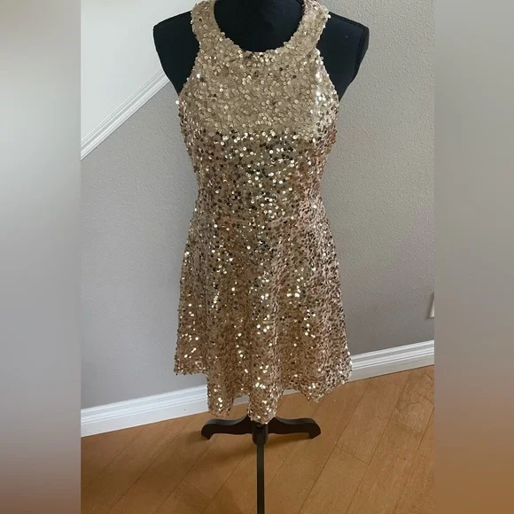 Elegant Sequin Gold Dress - Picture 4 of 4